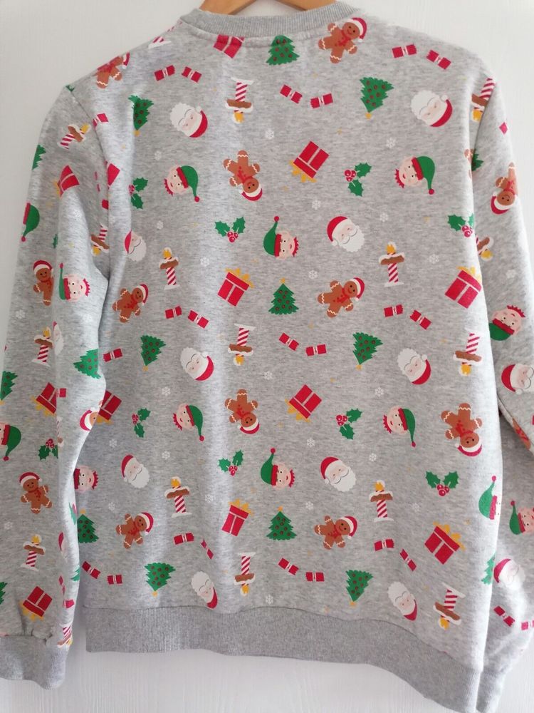 Star Unisex Christmas Sweatshirt L 42 Inch Chest Grey And Multi - Picture 7 of 12
